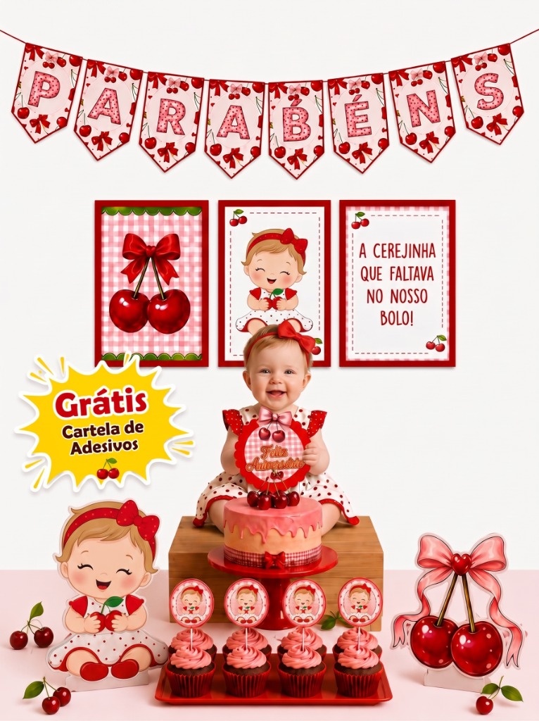 Festa Cerejinha montada - Modelo Menina Cabelo Castanho