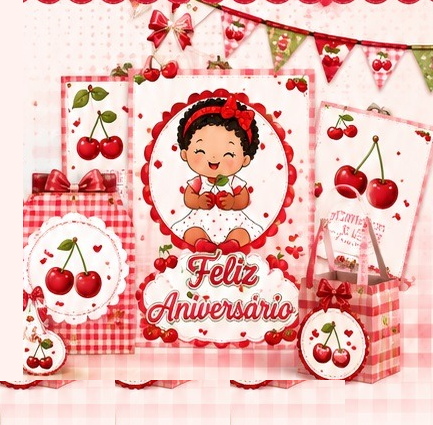 Kit Festa Cerejinha - Mockup Completo